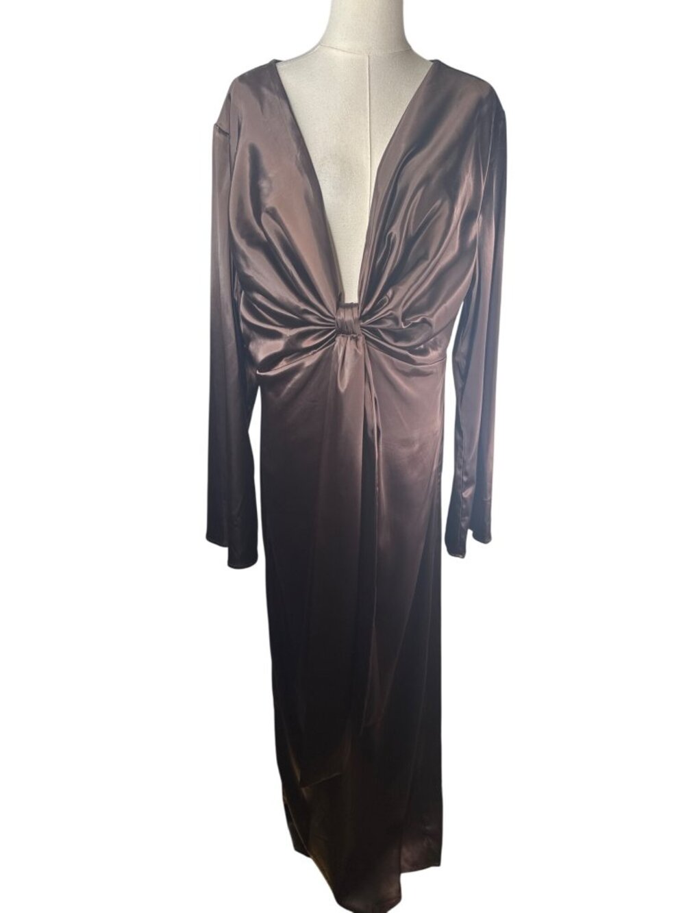 Remi X Revolve OX Choc Brown Dress Long Sleeve Plunge Neck - Picture 4 of 16